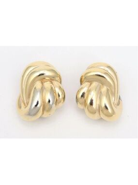 Vintage 80s Chunky Gold Tone Knot Ribbed Statement Earrings
